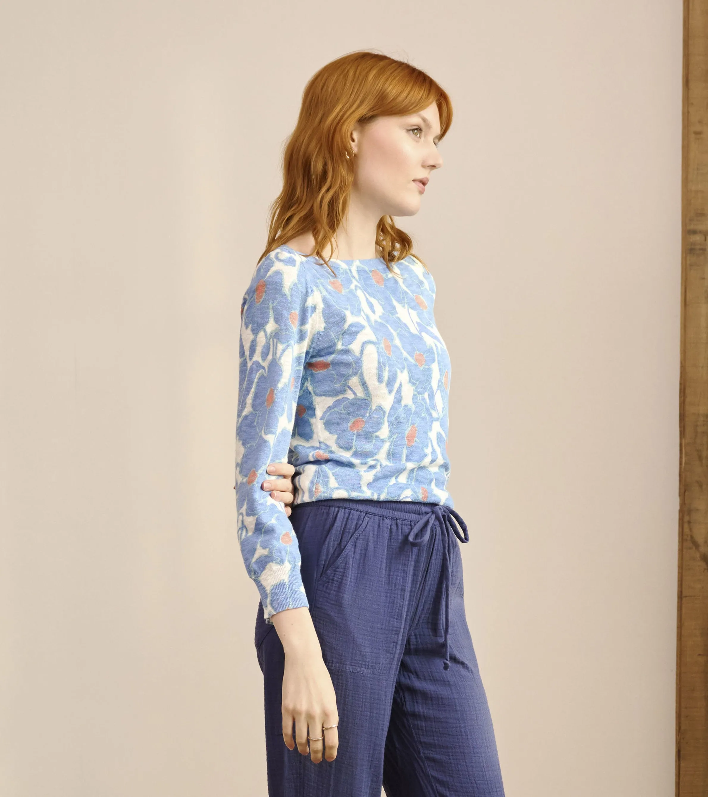 3/4 Sleeve Knit Breton - Textured Poppies -Hatley