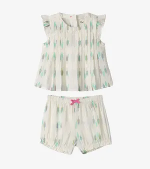 Baby & Toddler Girls Blue Feathers Pin Tuck Tup & Bloomer Set -Hatley