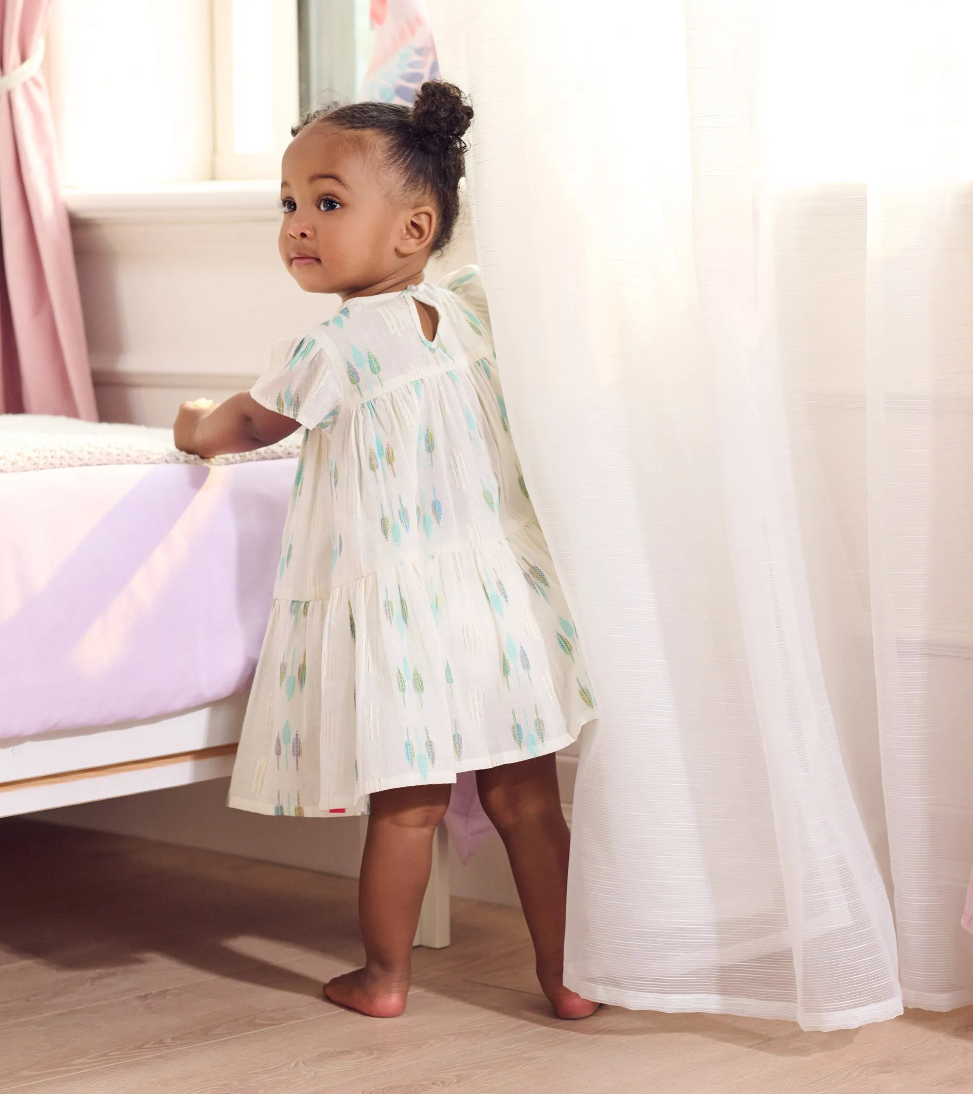 Baby & Toddler Girls Blue Feathers Woven Puff Dress -Hatley
