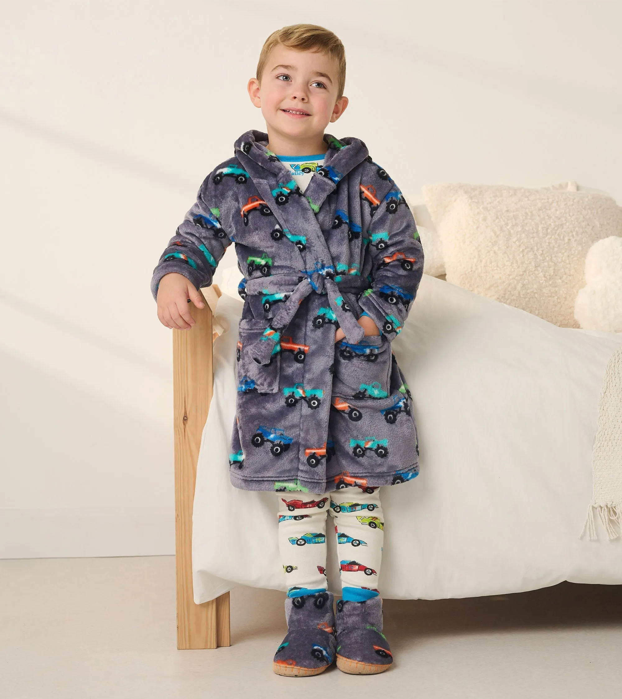Baby Boys Monster Trucks Fleece Slippers -Hatley