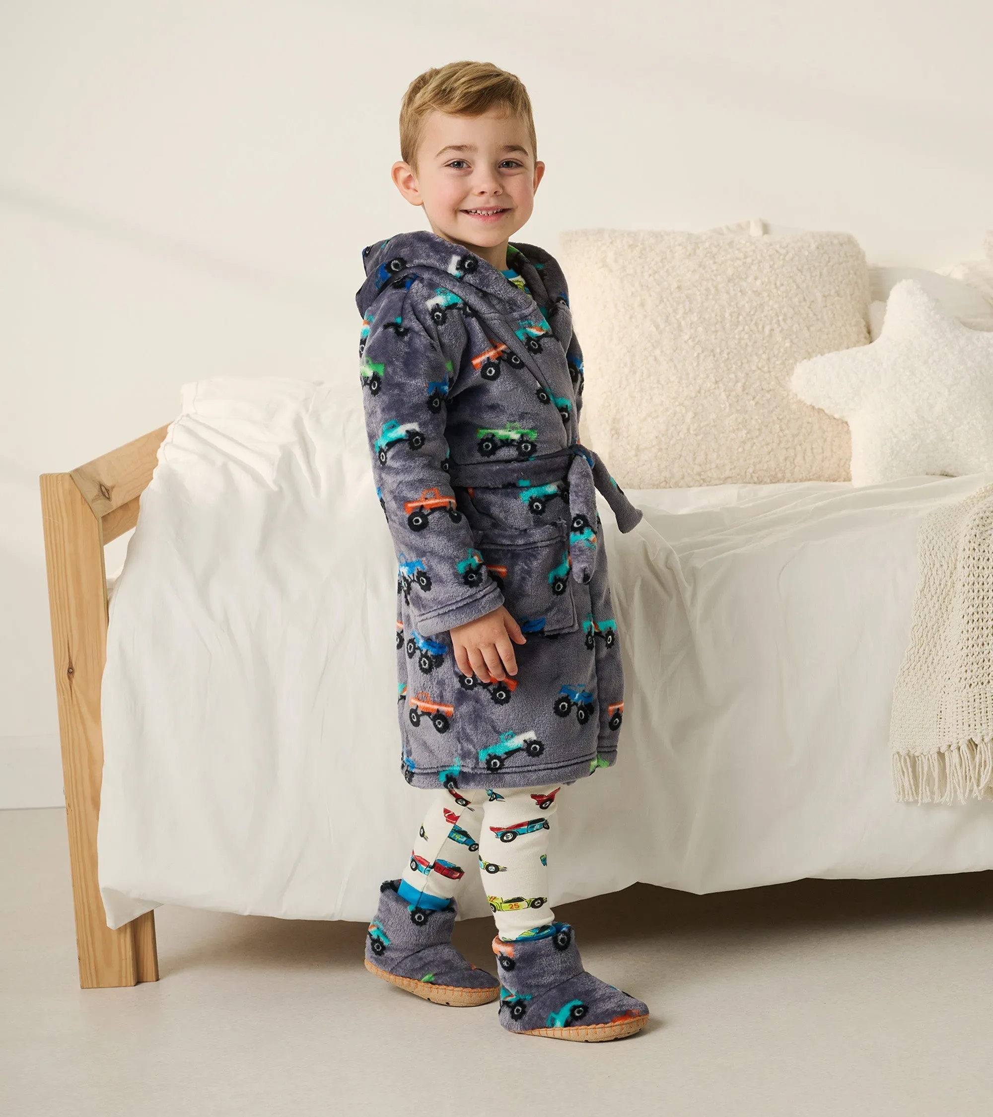 Baby Boys Monster Trucks Fleece Slippers -Hatley