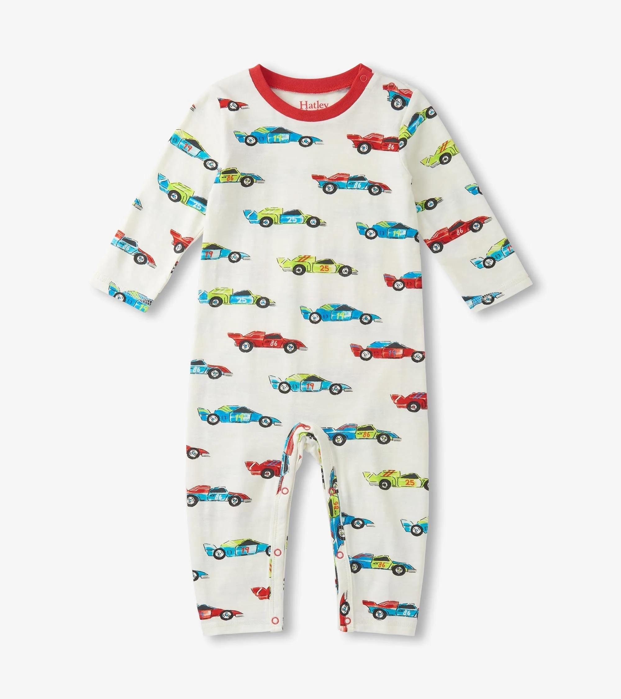 Baby Boys Water Colour Racecars Long Sleeve Romper -Hatley