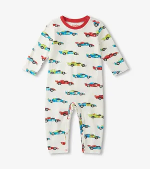 Baby Boys Water Colour Racecars Long Sleeve Romper -Hatley
