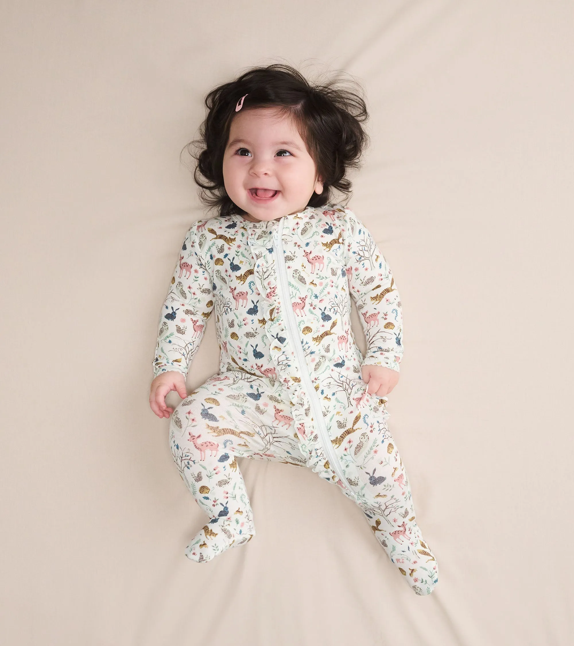 Baby Girls Happy Forest Ruffle Bum Bamboo Sleeper -Hatley