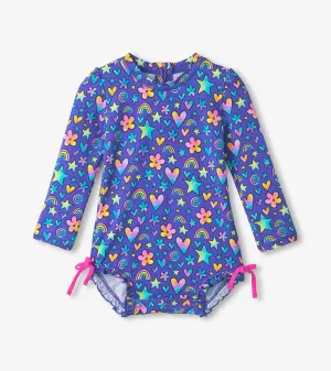 Baby Girls Watercolour Doodles Rashguard Swimsuit -Hatley