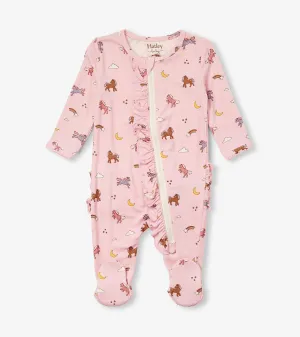 Baby Girls Whimsical Ponies Ruffle Bum Bamboo Sleeper -Hatley