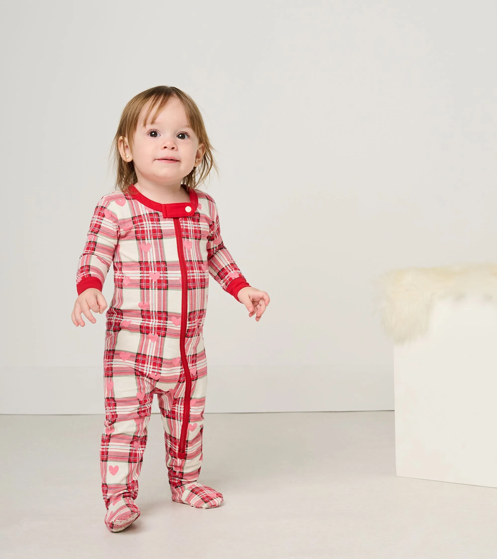Baby Plaid Hearts Cotton Footed Sleeper -Hatley