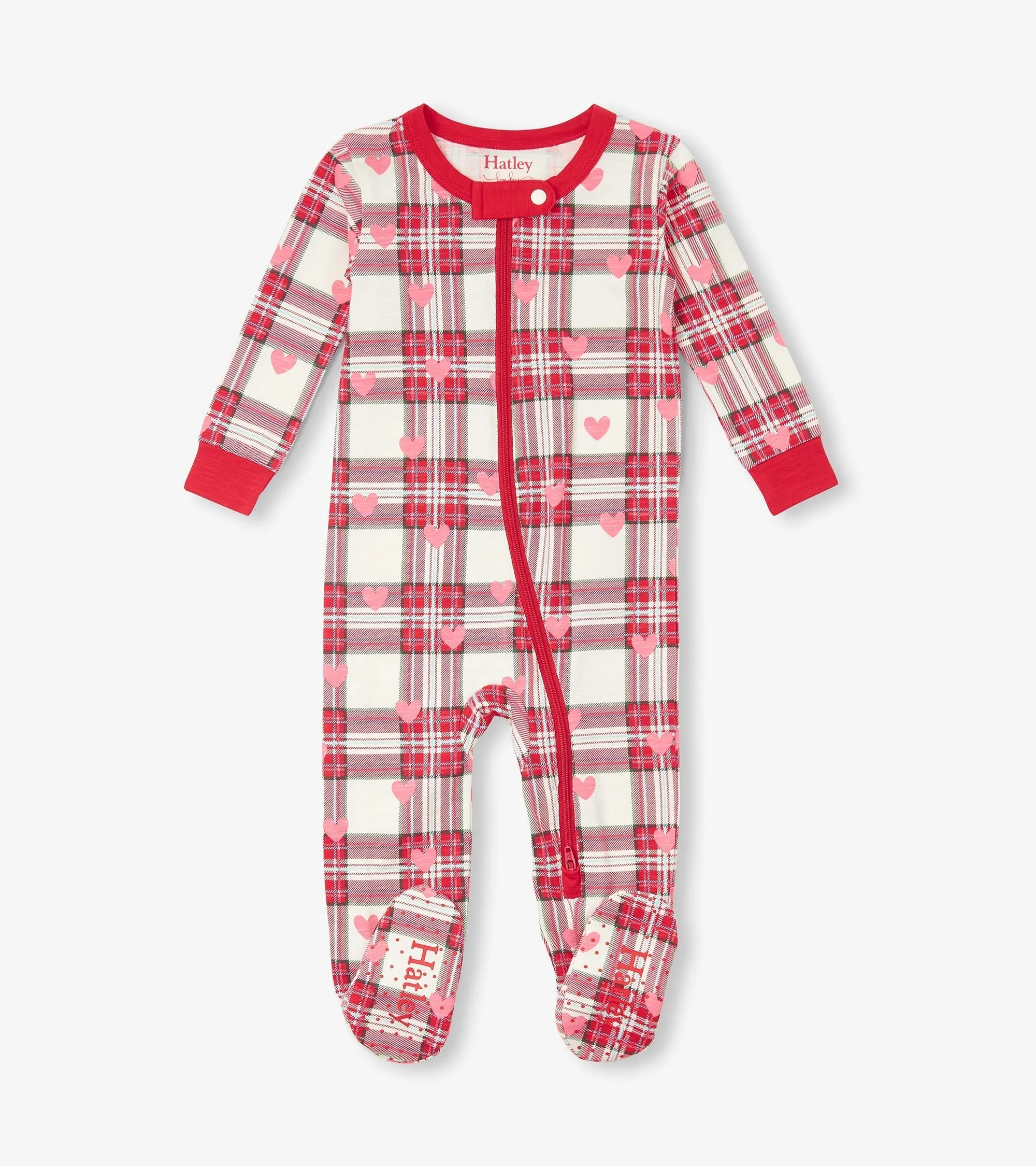 Baby Plaid Hearts Cotton Footed Sleeper -Hatley