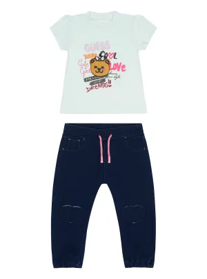 Bebe Blue T-Shirt And Denim Pants 2-Piece Set (0-12m) Guess