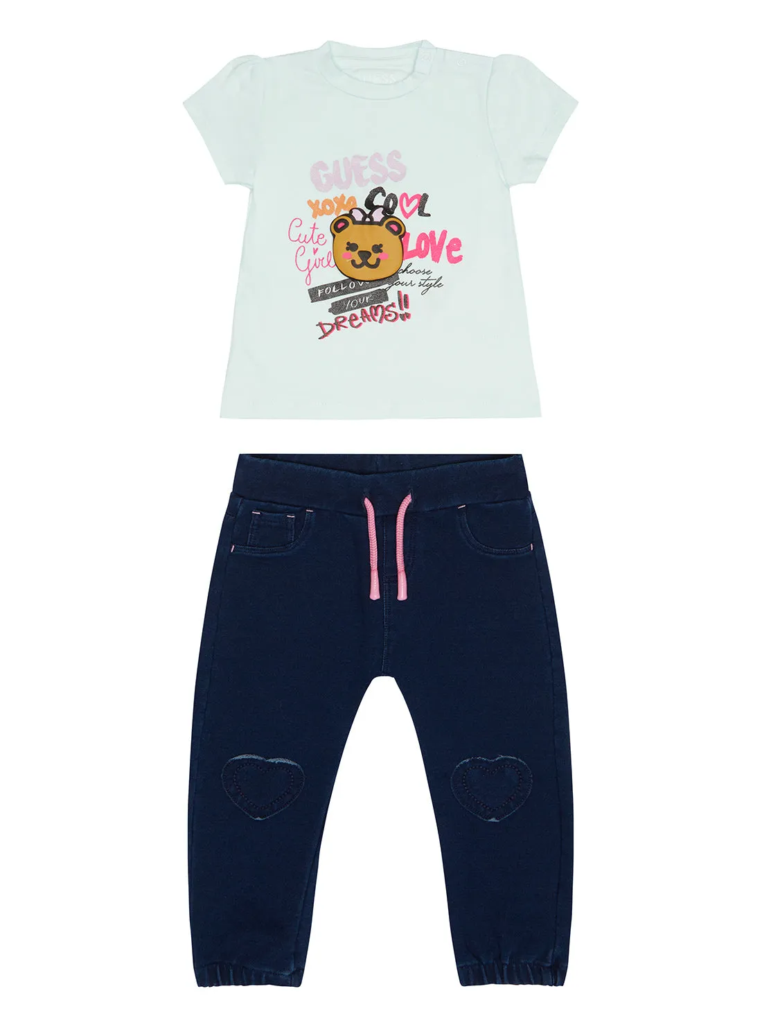 Bebe Blue T-Shirt And Denim Pants 2-Piece Set (0-12m) Guess
