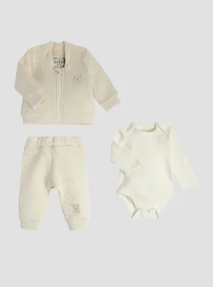 Beige Top Jacket Pant 3 Piece Set (0-12M) Guess