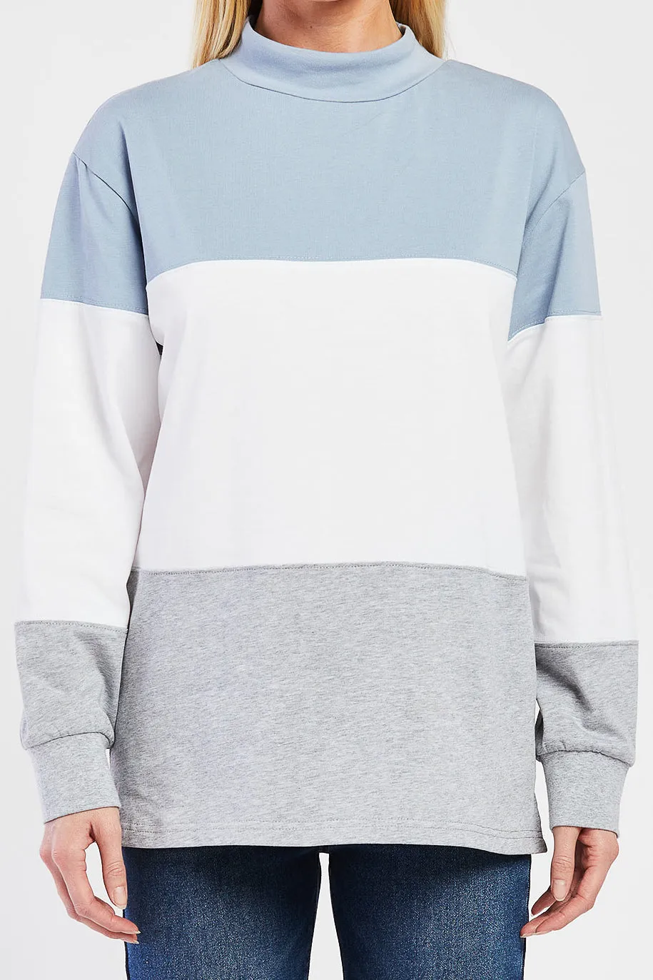 Bestseller Eloise Mock Neck Color Block Top  Last Few Pieces!