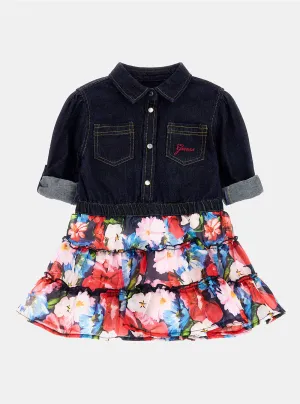 Blue Denim Flower Print Dress (2-7) Guess