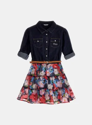 Blue Floral Long Sleeve Dress (7-16) Guess