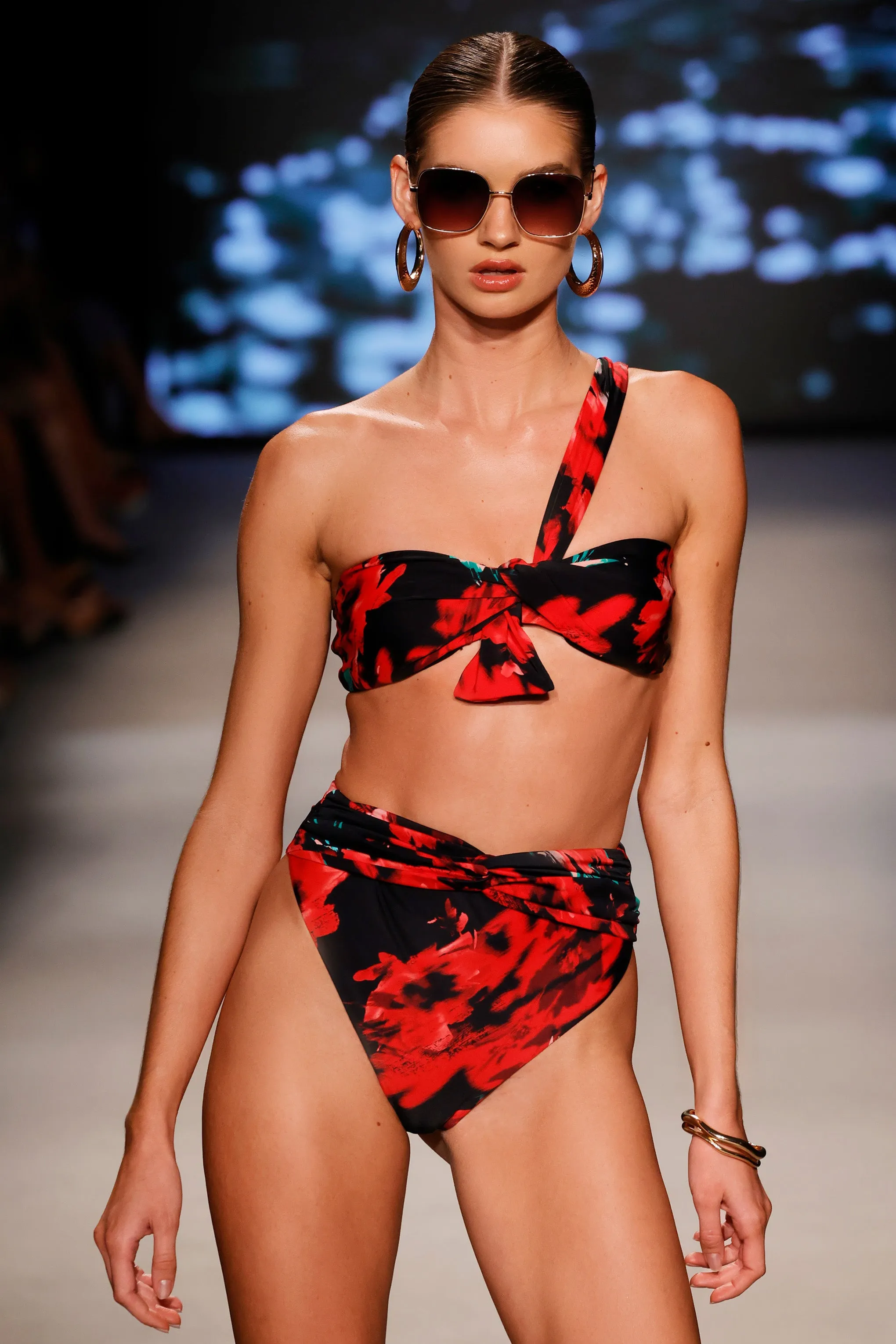 Bowline | Multi Print One Shoulder Knotted Bikini Top Club L London