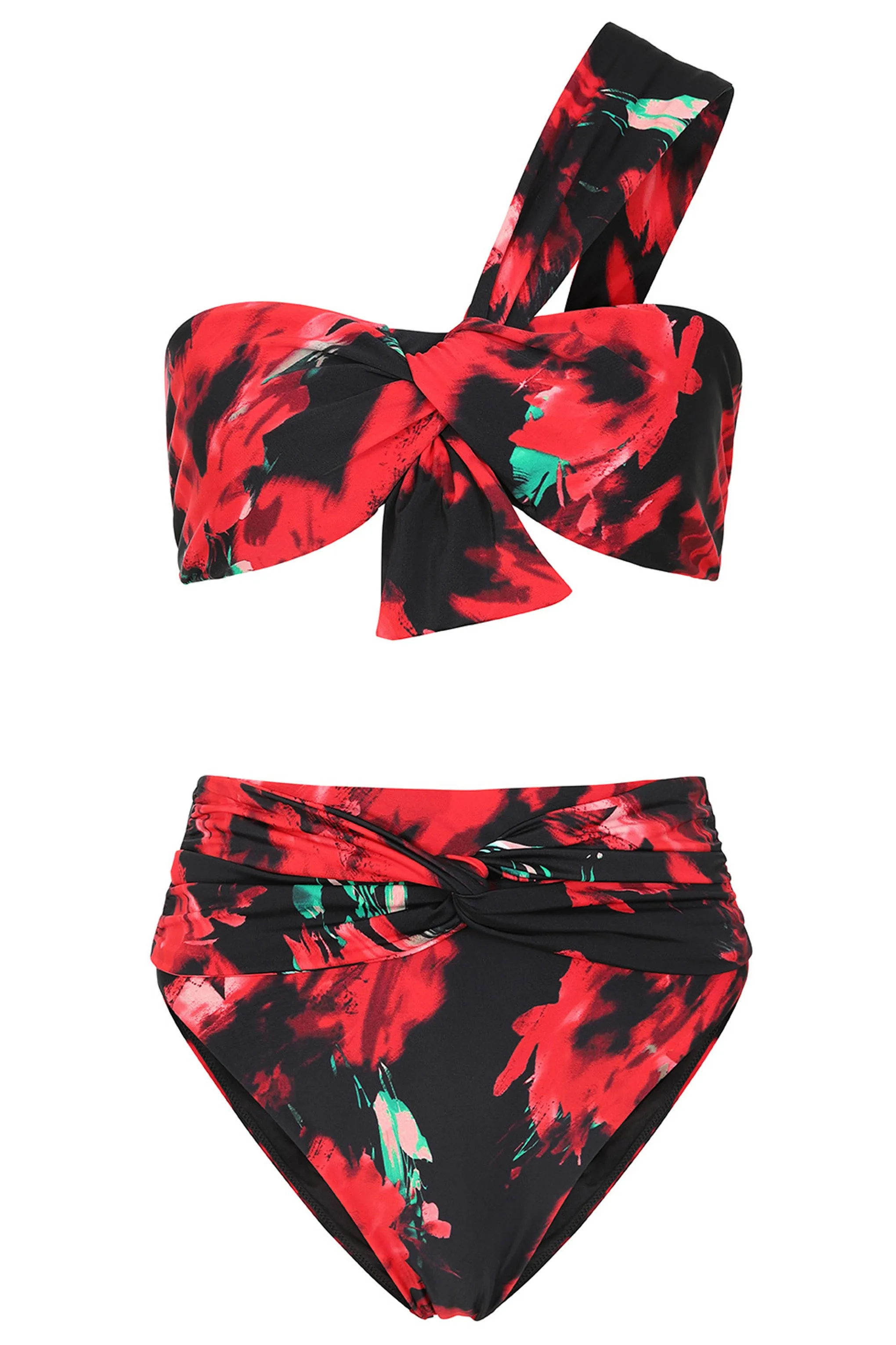 Bowline | Multi Print One Shoulder Knotted Bikini Top Club L London