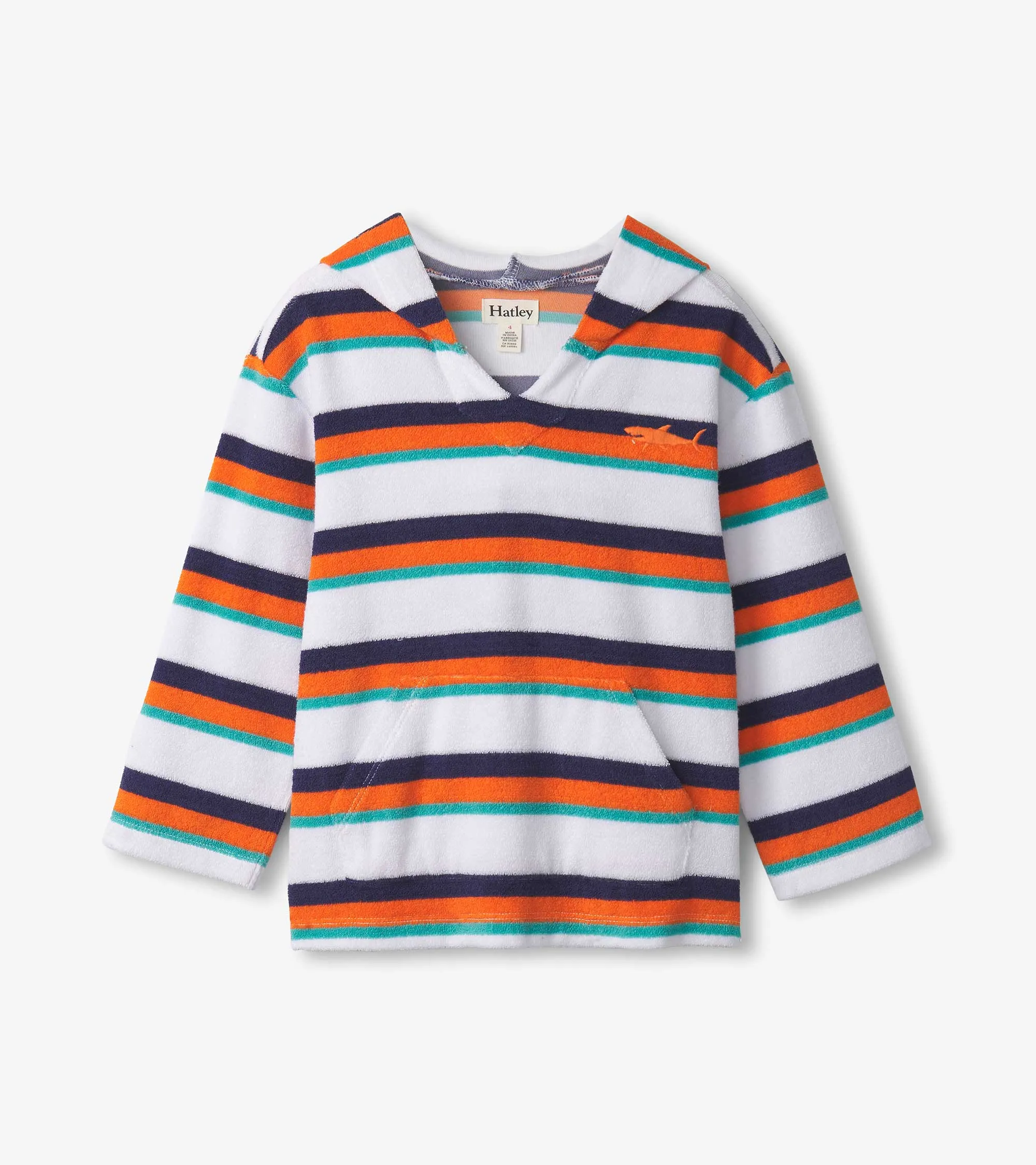 Boys Aqua Stripes Terry Pullover Hoodie -Hatley