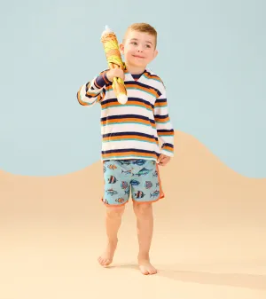 Boys Aqua Stripes Terry Pullover Hoodie -Hatley