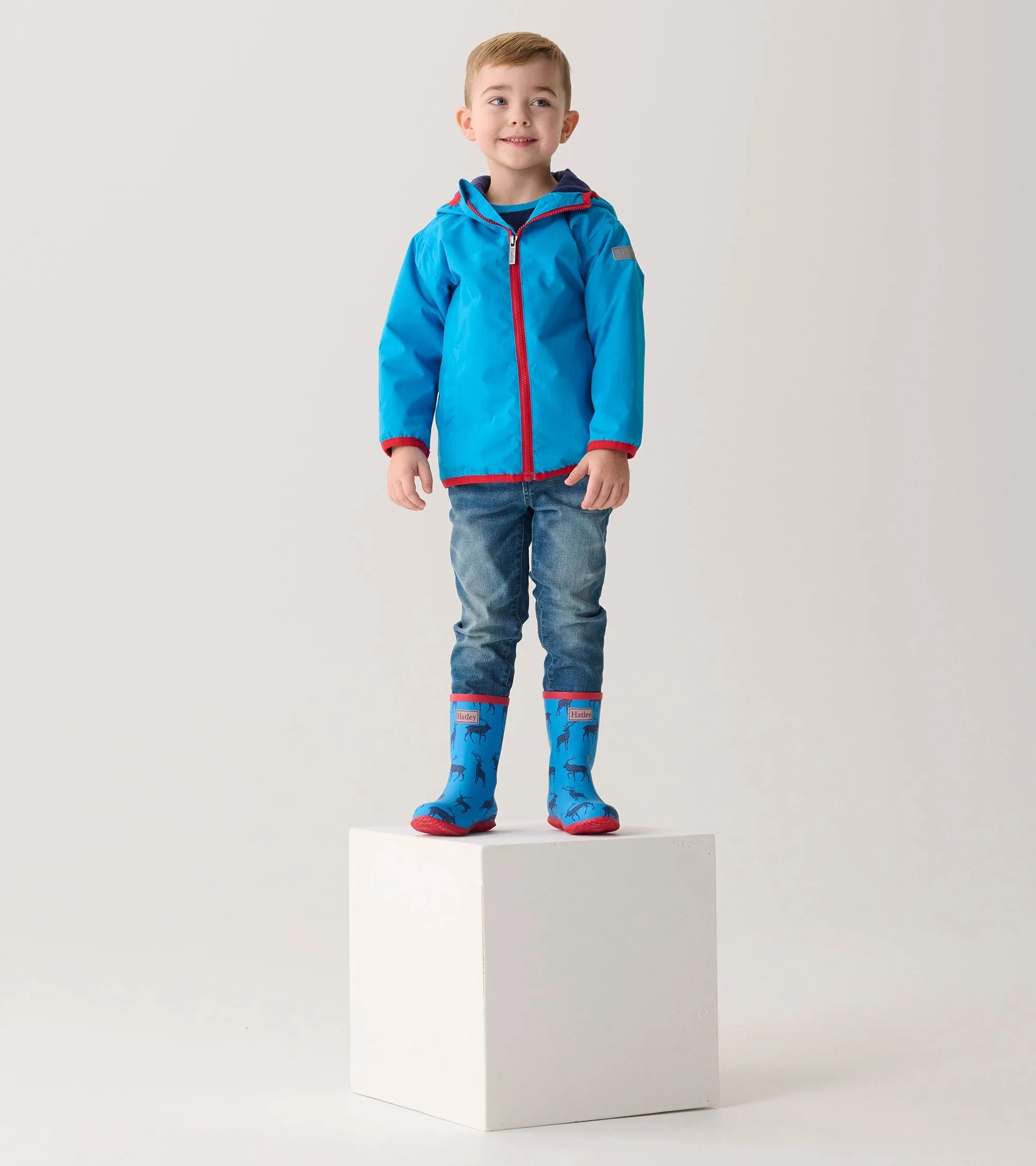 Boys Blue Elks Zip-Up Lightweight Rain Jacket -Hatley