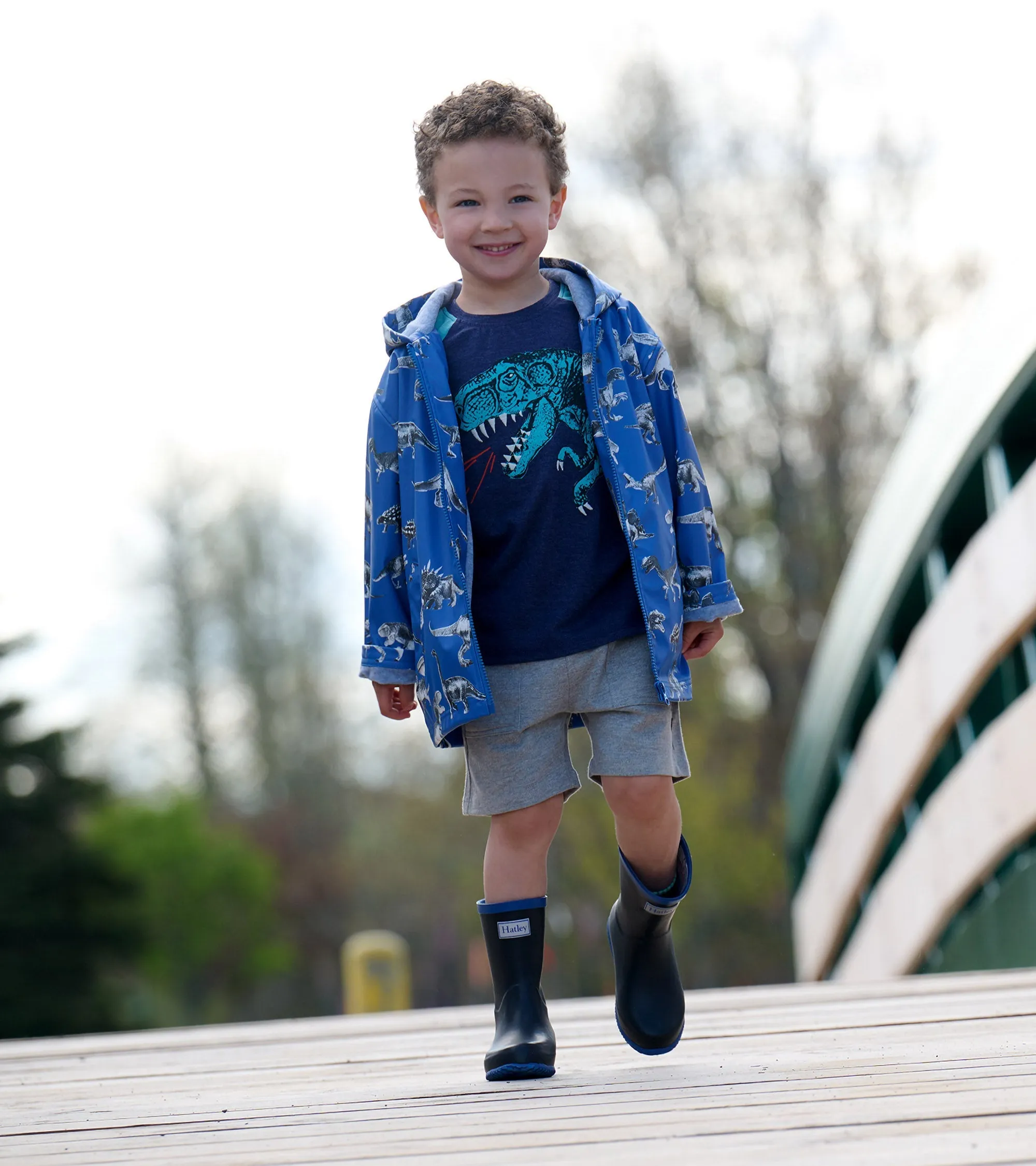 Boys Dino Extinction Zip-Up Rain Jacket -Hatley