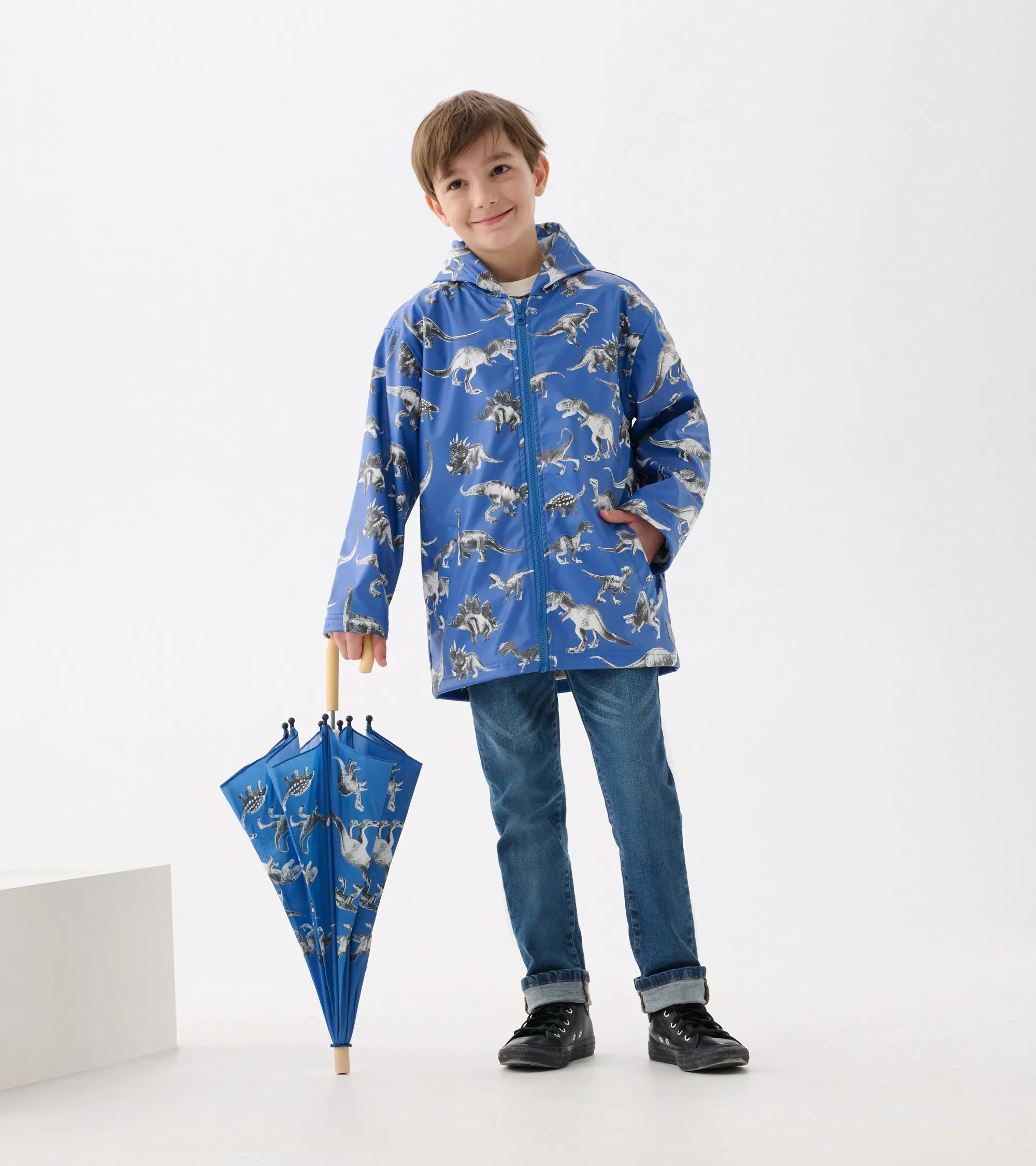 Boys Dino Extinction Zip-Up Rain Jacket -Hatley