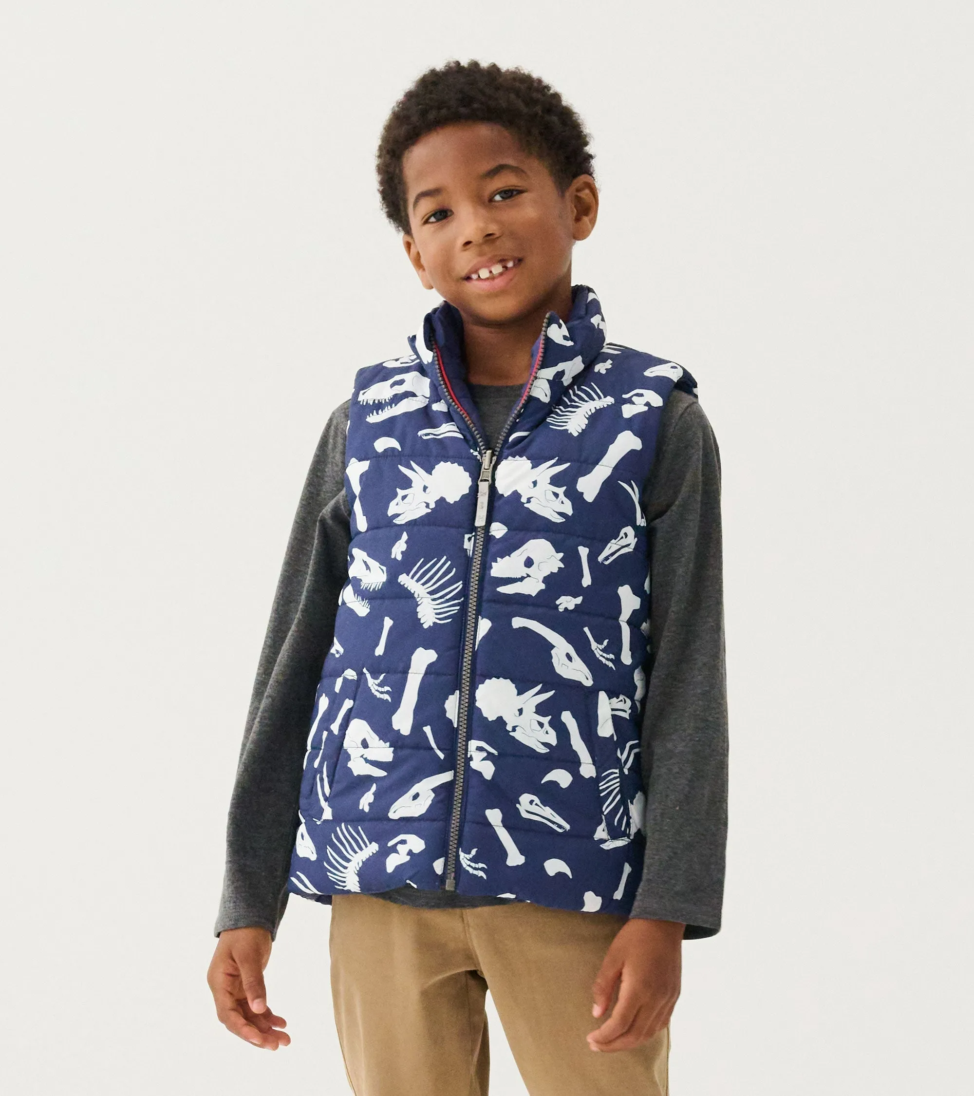 Boys Dino Fossils Reversible Quilted Vest -Hatley