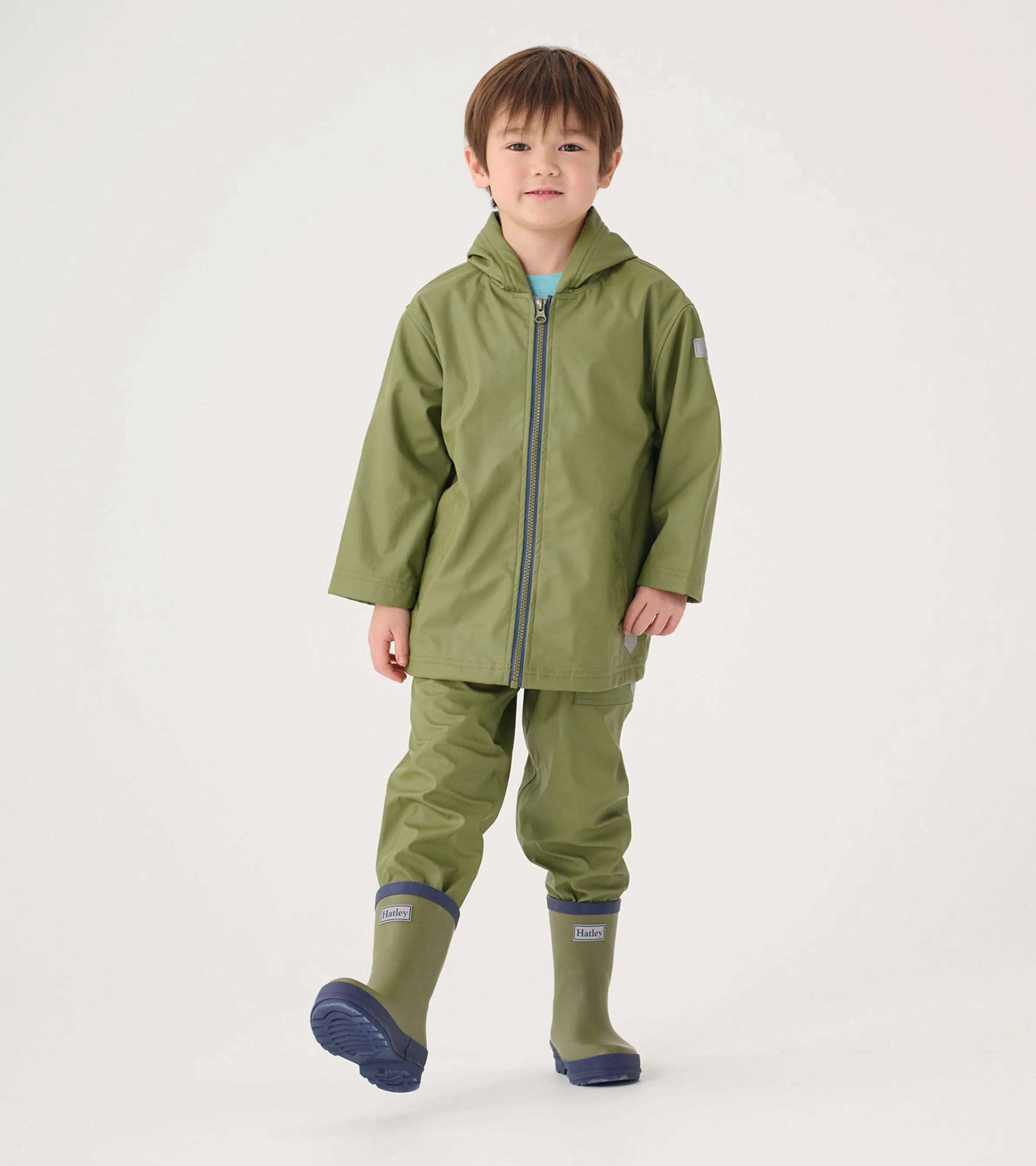 Boys Forest Green Zip-Up Rain Jacket -Hatley