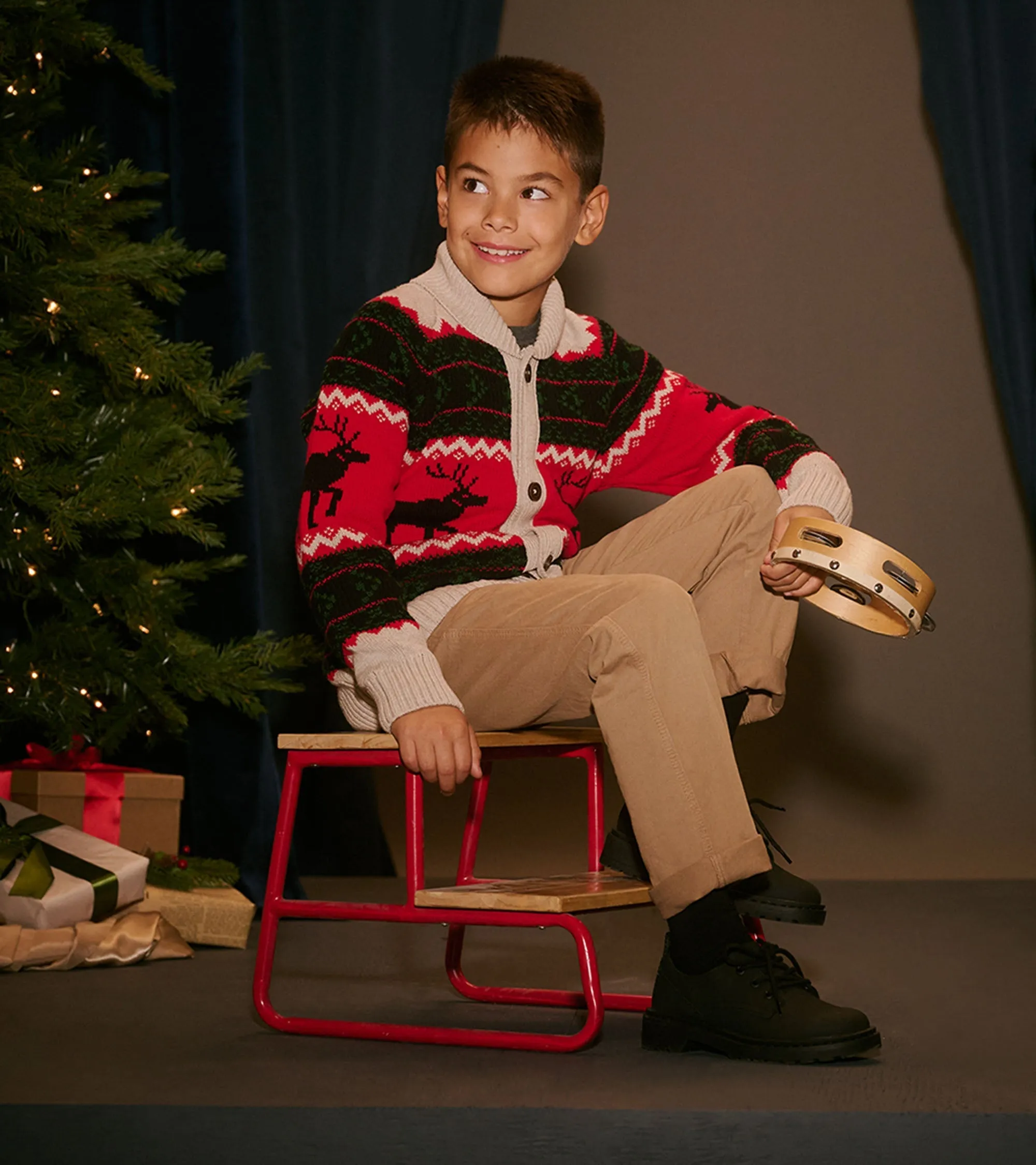 Boys Holiday Elks Shawl Collar Cardigan -Hatley