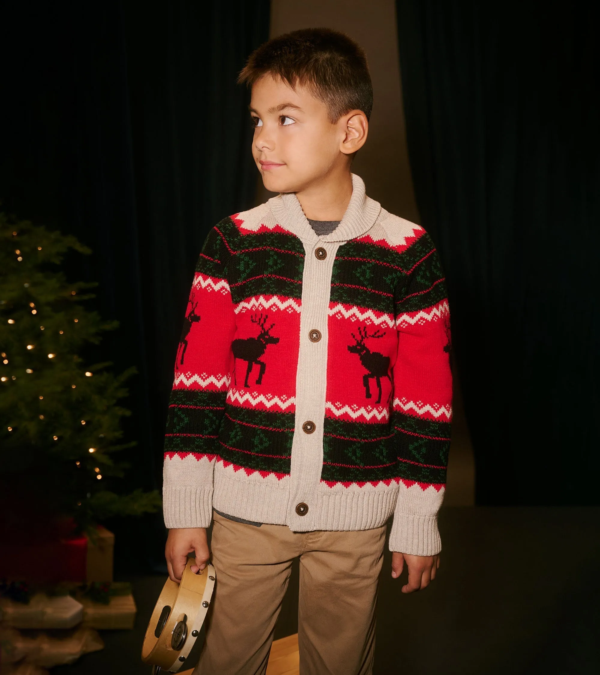 Boys Holiday Elks Shawl Collar Cardigan -Hatley