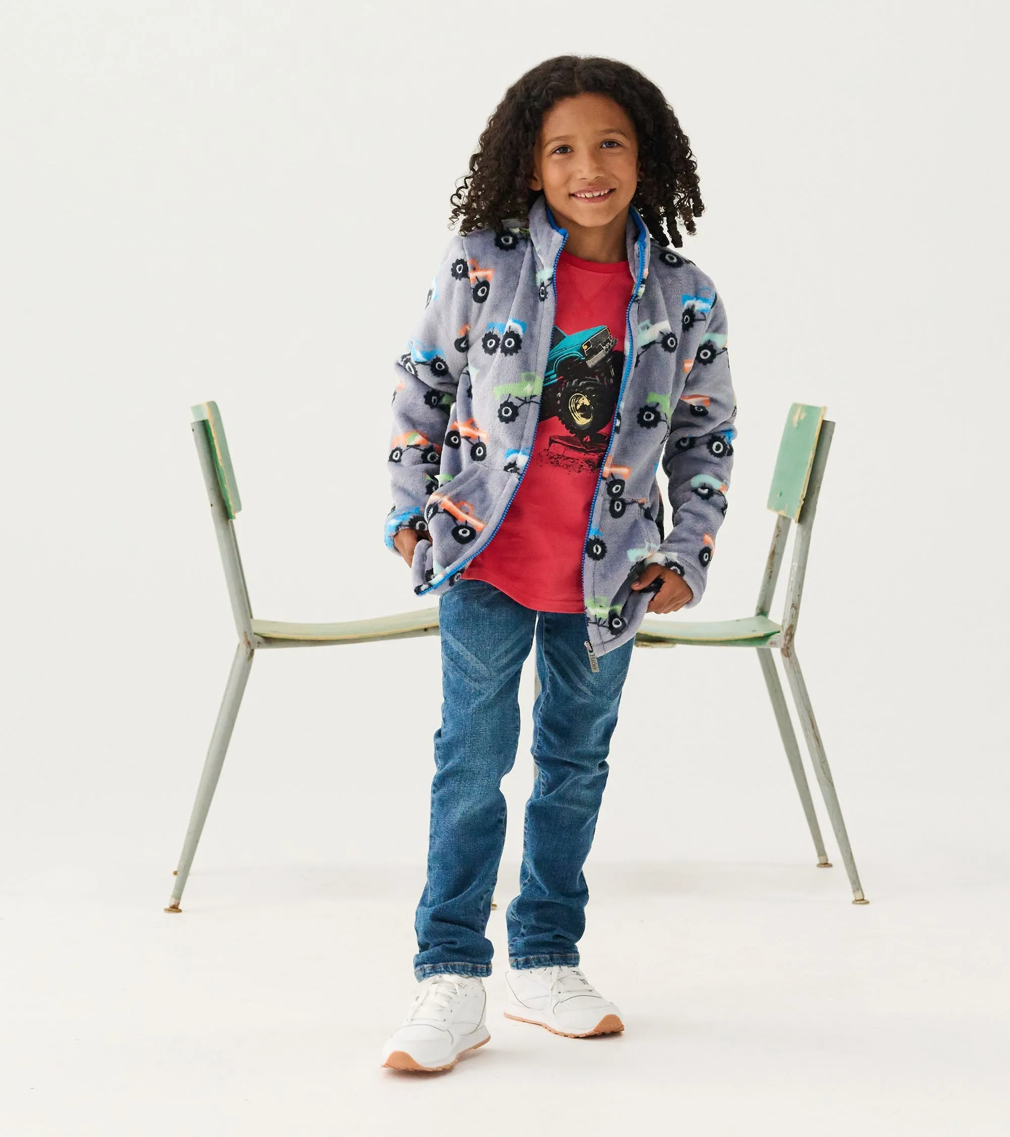 Boys Monster Trucks Fuzzy Fleece Zip-Up Jacket -Hatley