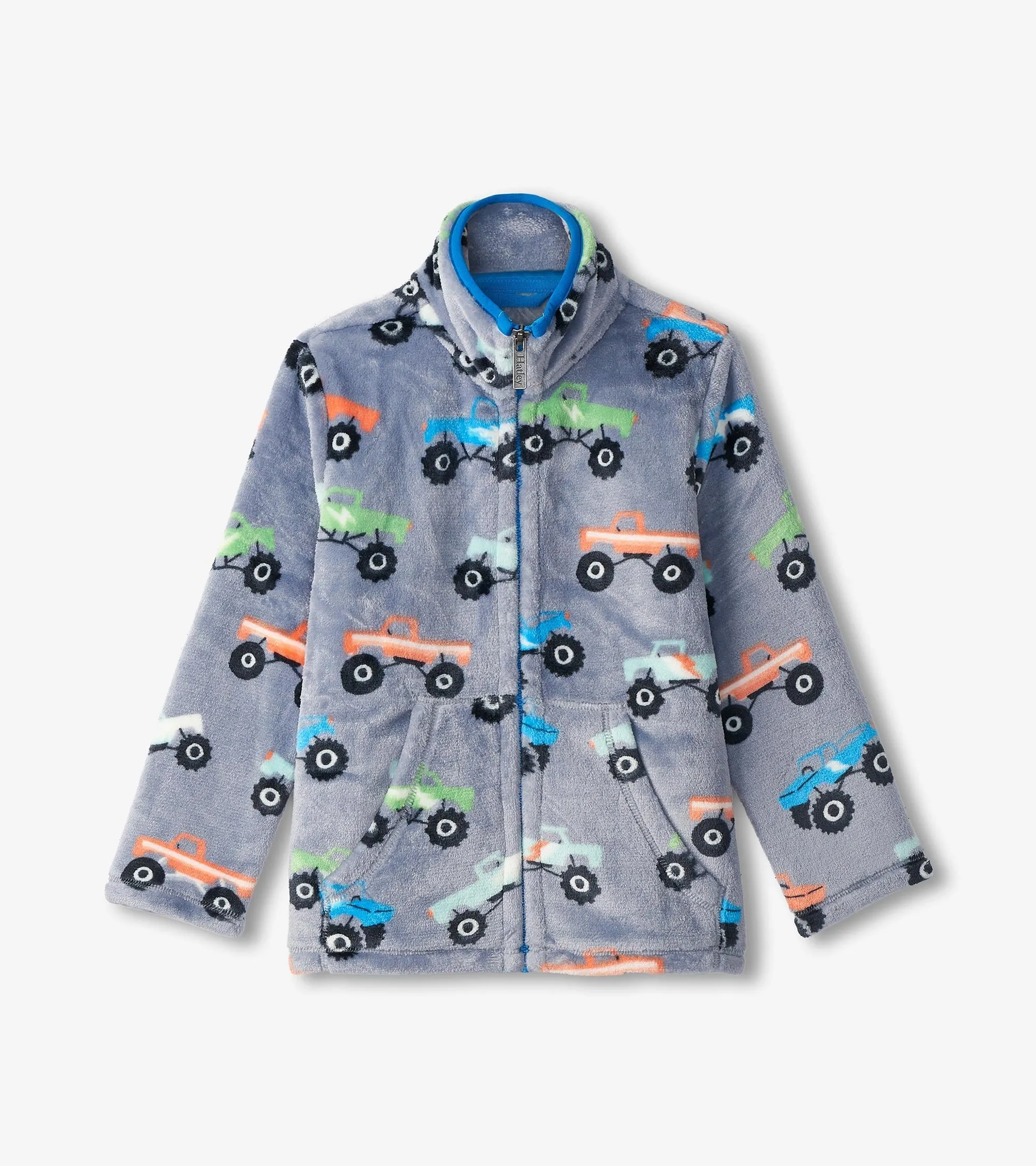 Boys Monster Trucks Fuzzy Fleece Zip-Up Jacket -Hatley