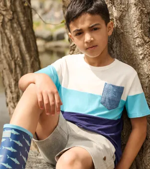 Boys Patriot Blue Colour Block Bamboo T-Shirt -Hatley