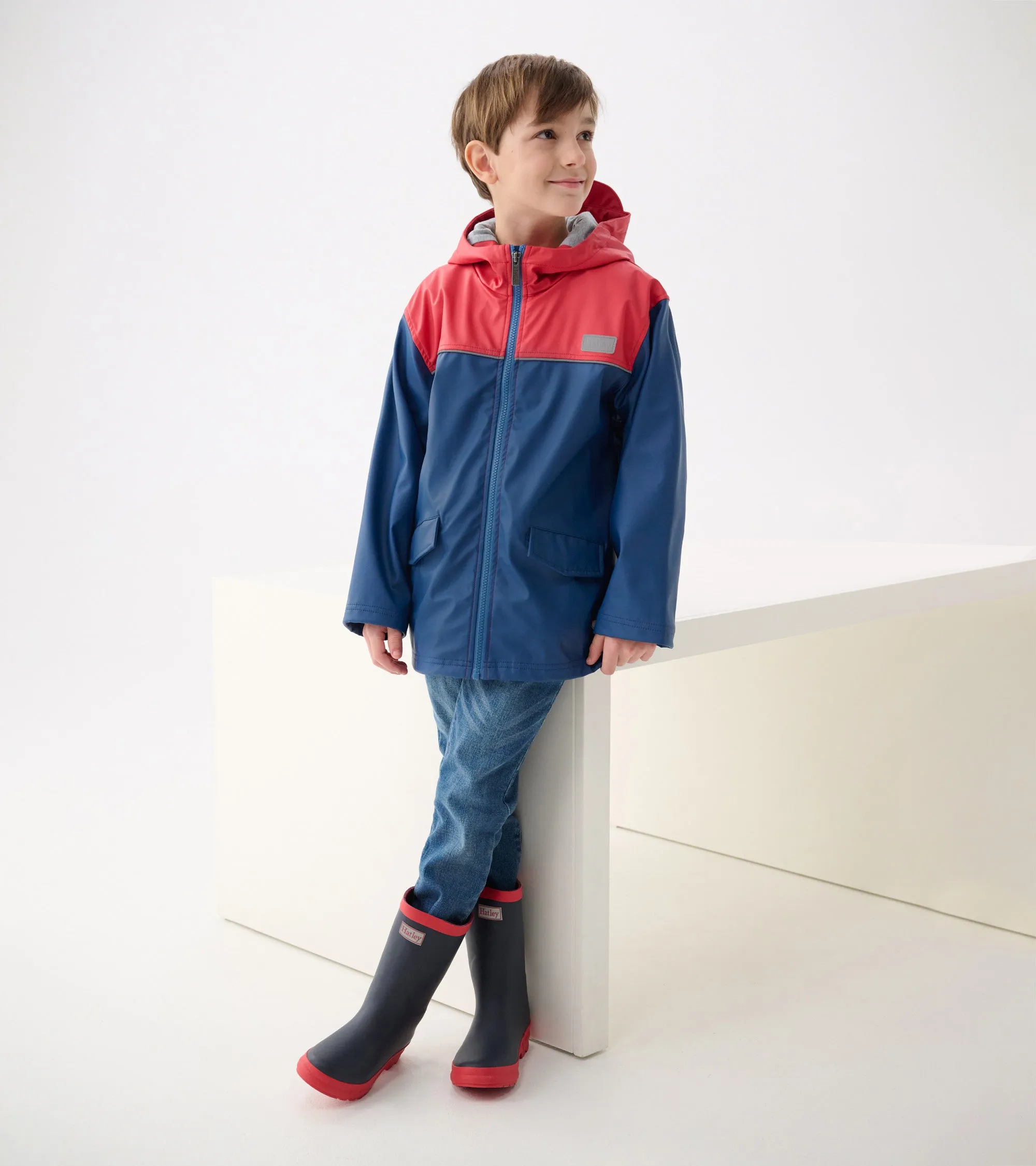 Boys Red & Navy Zip-Up Rain Jacket -Hatley
