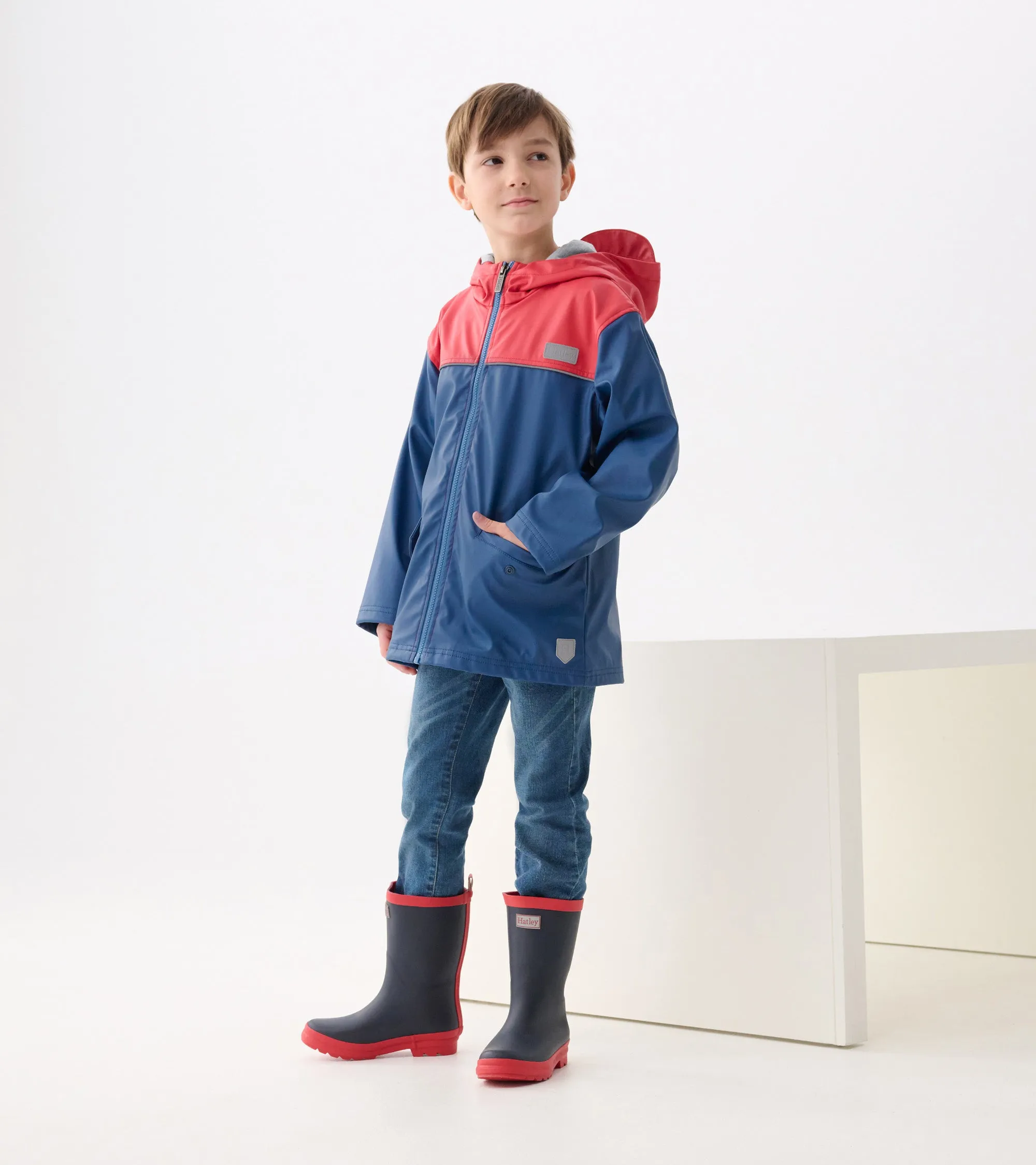 Boys Red & Navy Zip-Up Rain Jacket -Hatley