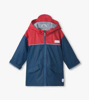 Boys Red & Navy Zip-Up Rain Jacket -Hatley