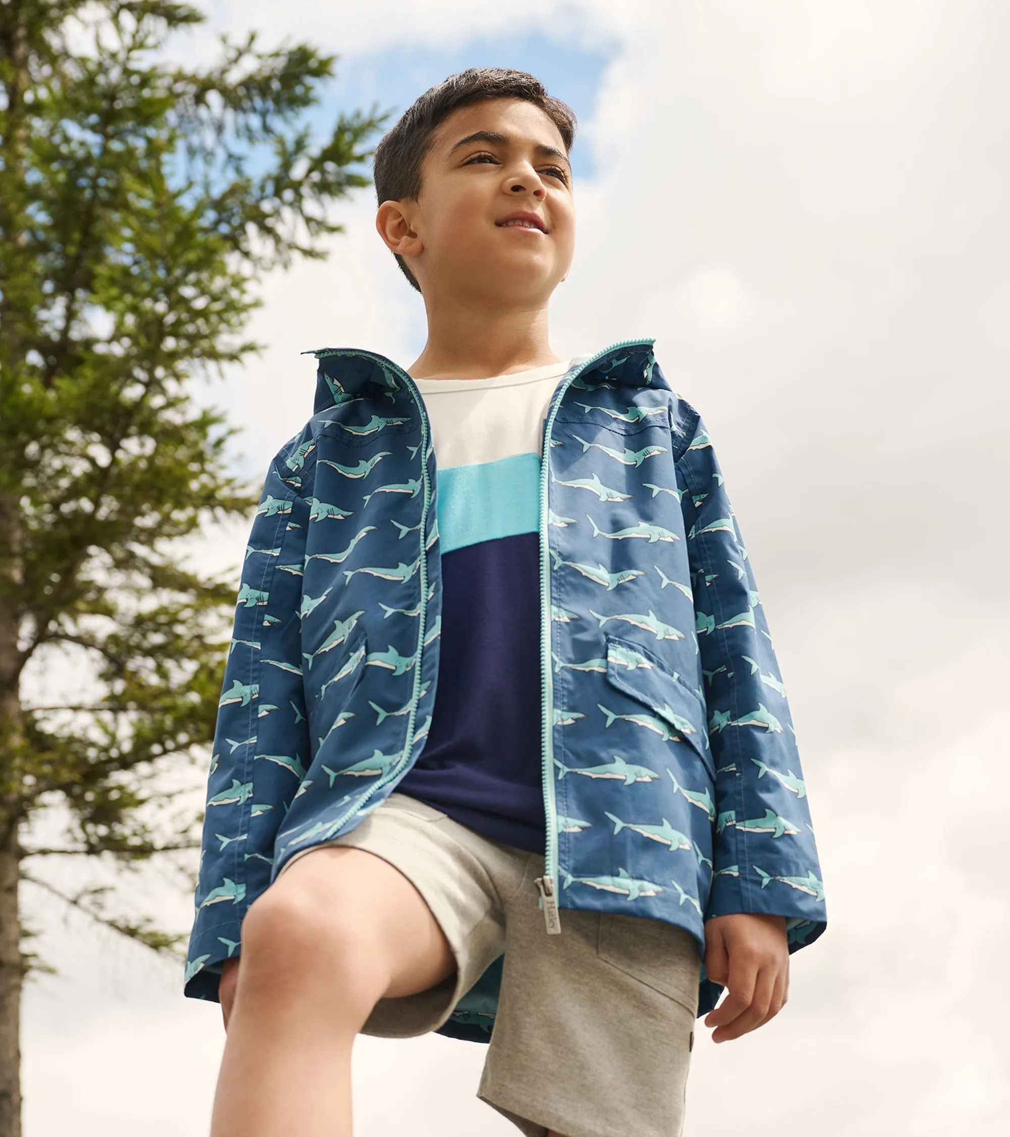 Boys Shark Tank Zip-Up Lightweight Rain Jacket -Hatley