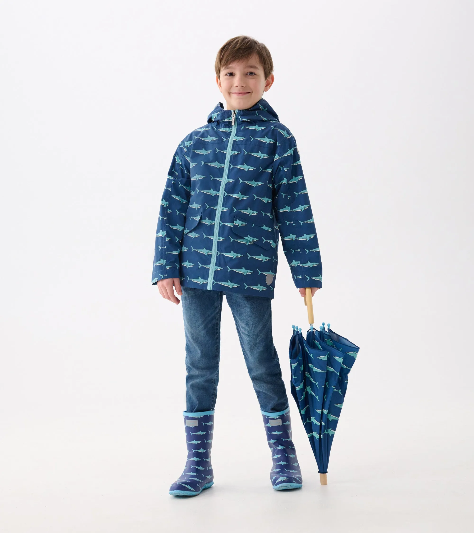Boys Shark Tank Zip-Up Lightweight Rain Jacket -Hatley