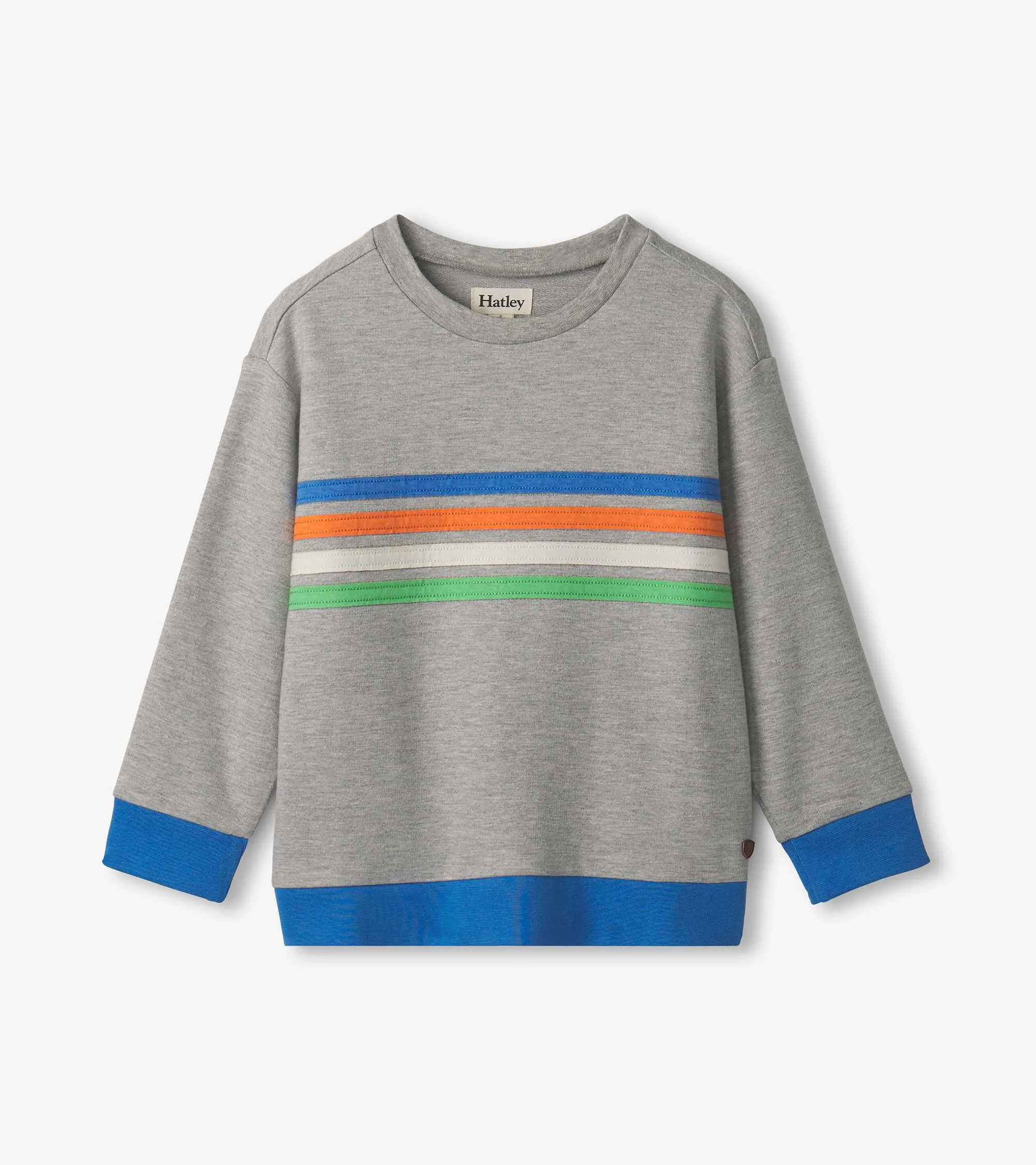 Boys Striped Athletic Grey Pullover Sweatshirt -Hatley