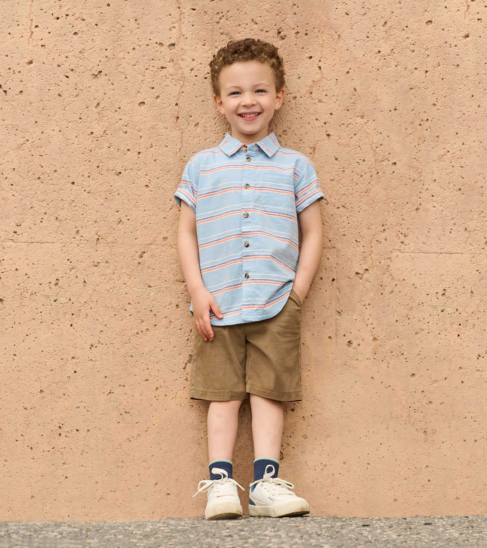 Boys Striped Blue Button Down Shirt -Hatley