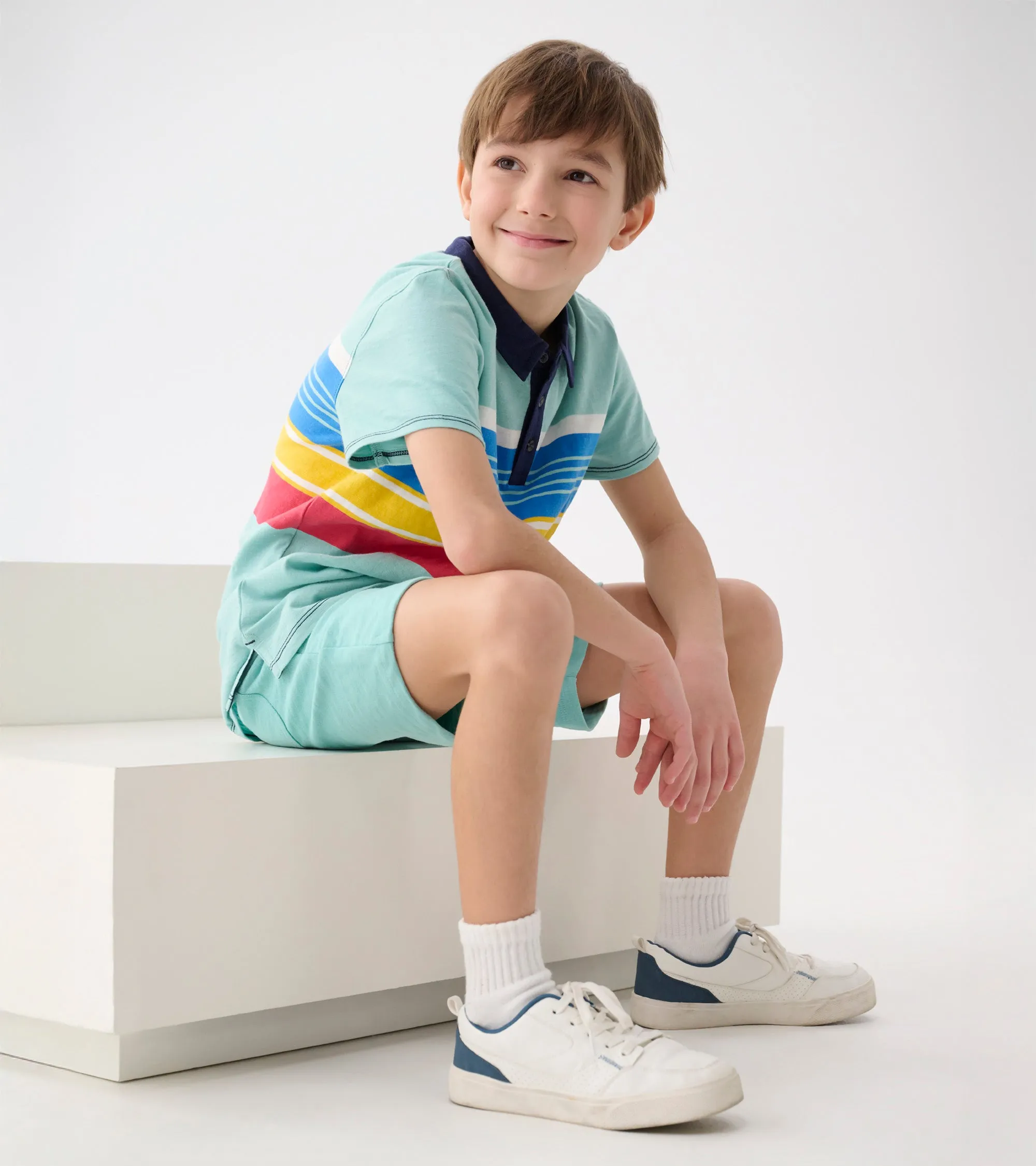 Boys Striped Teal Polo Tee -Hatley