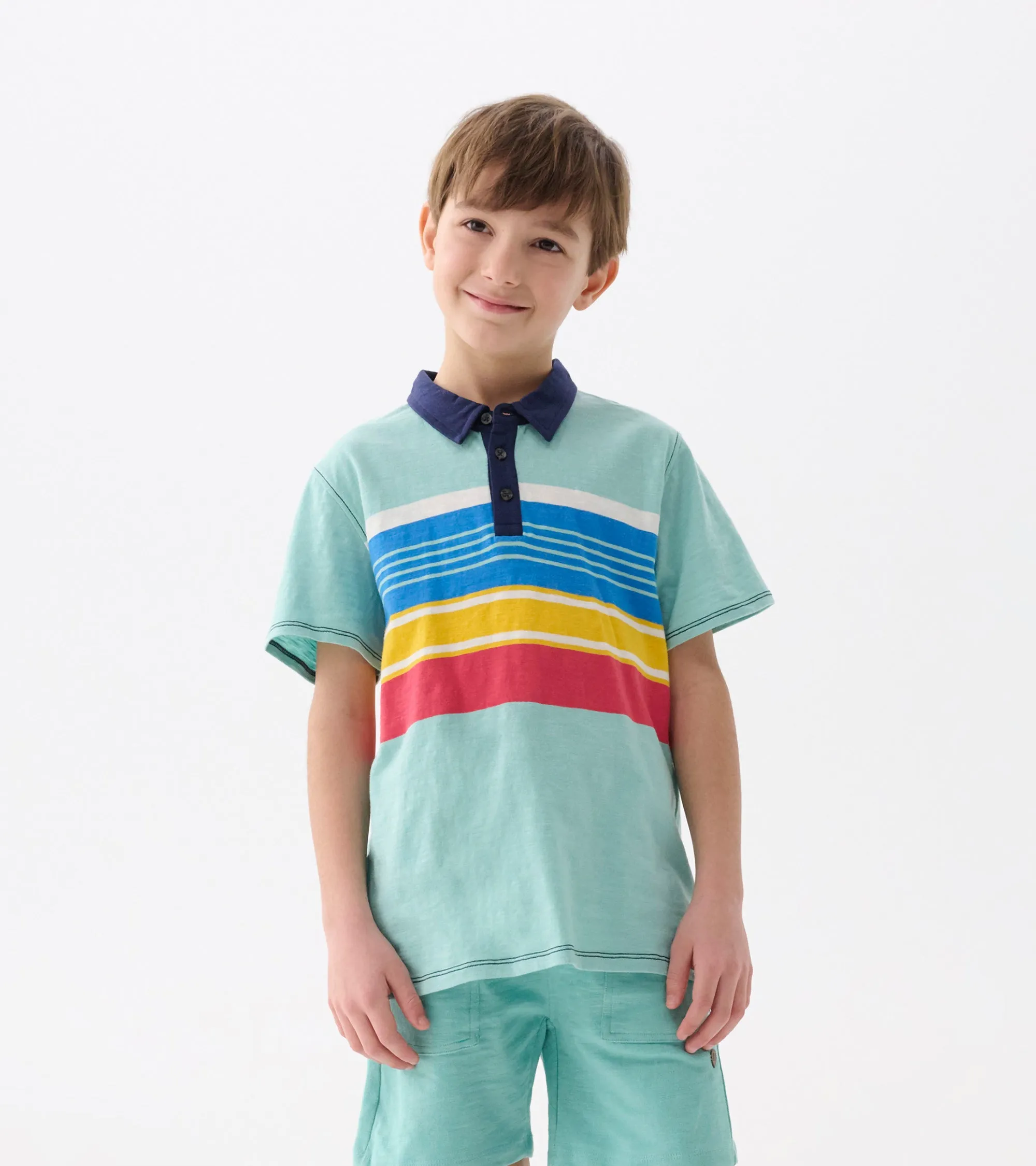 Boys Striped Teal Polo Tee -Hatley