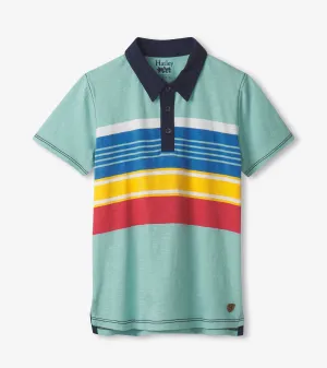 Boys Striped Teal Polo Tee -Hatley