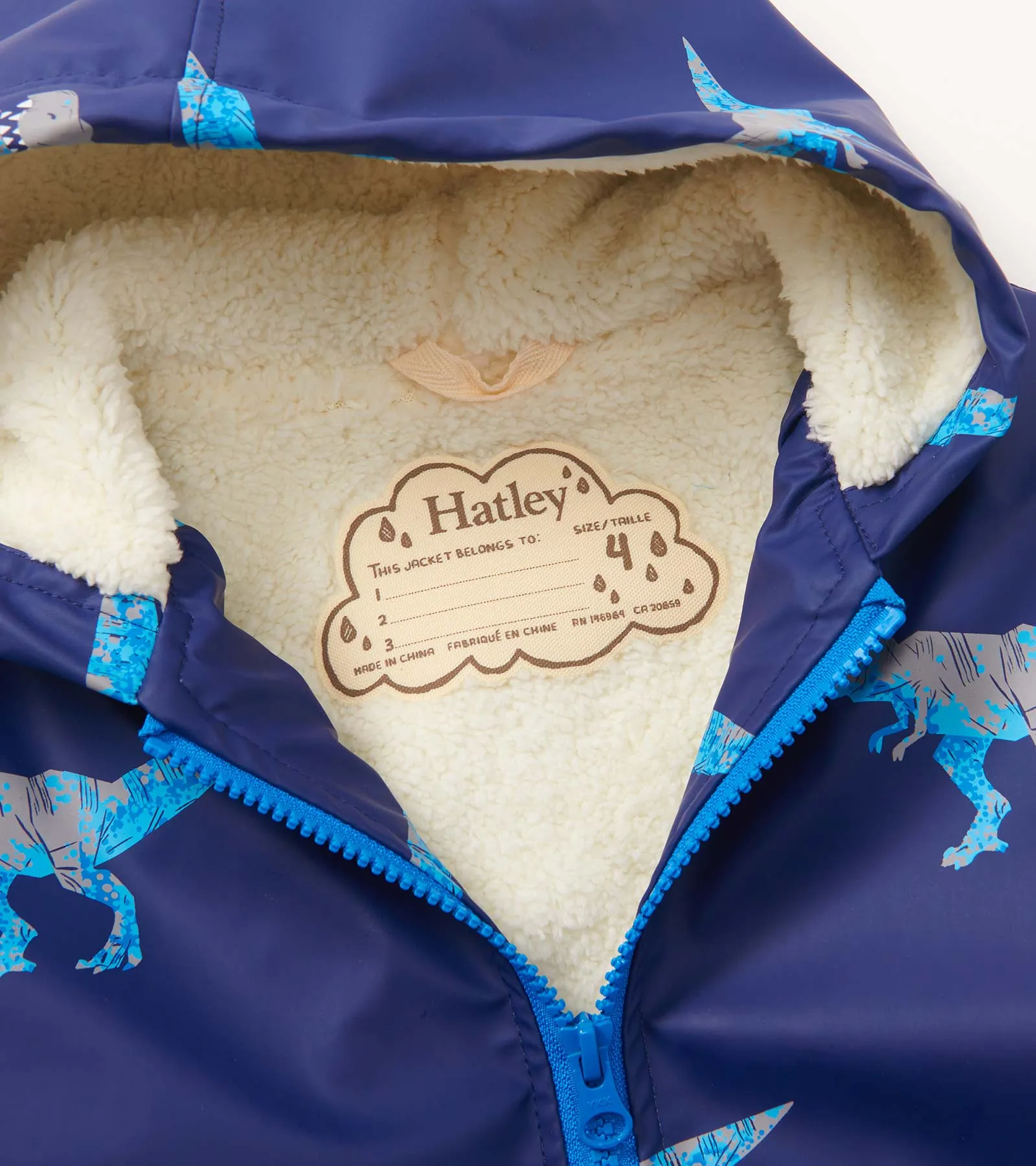 Boys T-Rex Attack Sherpa Lined Zip-Up Rain Jacket -Hatley