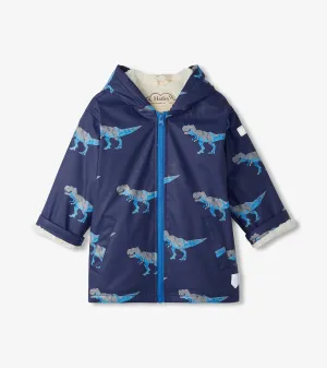 Boys T-Rex Attack Sherpa Lined Zip-Up Rain Jacket -Hatley