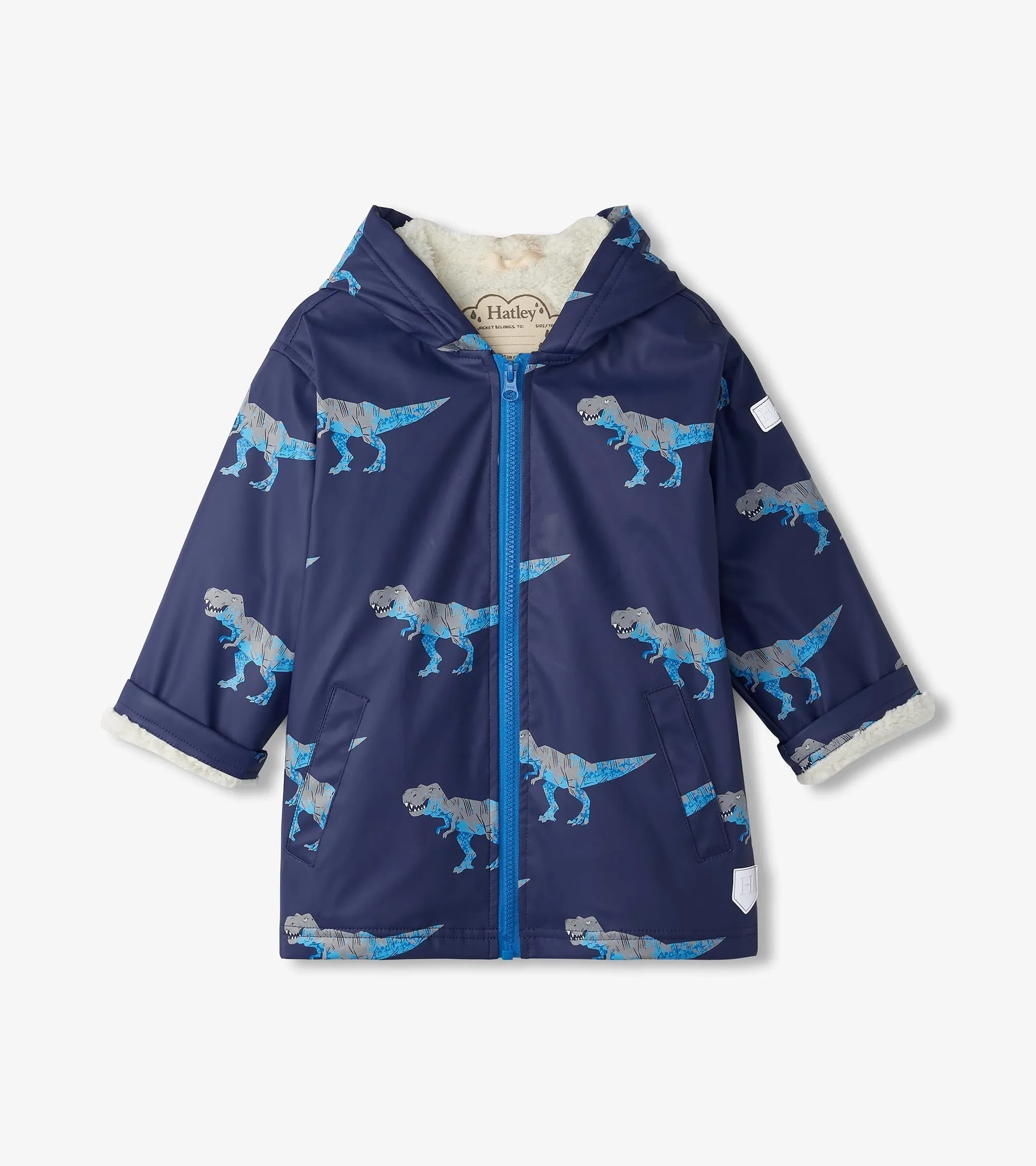 Boys T-Rex Attack Sherpa Lined Zip-Up Rain Jacket -Hatley