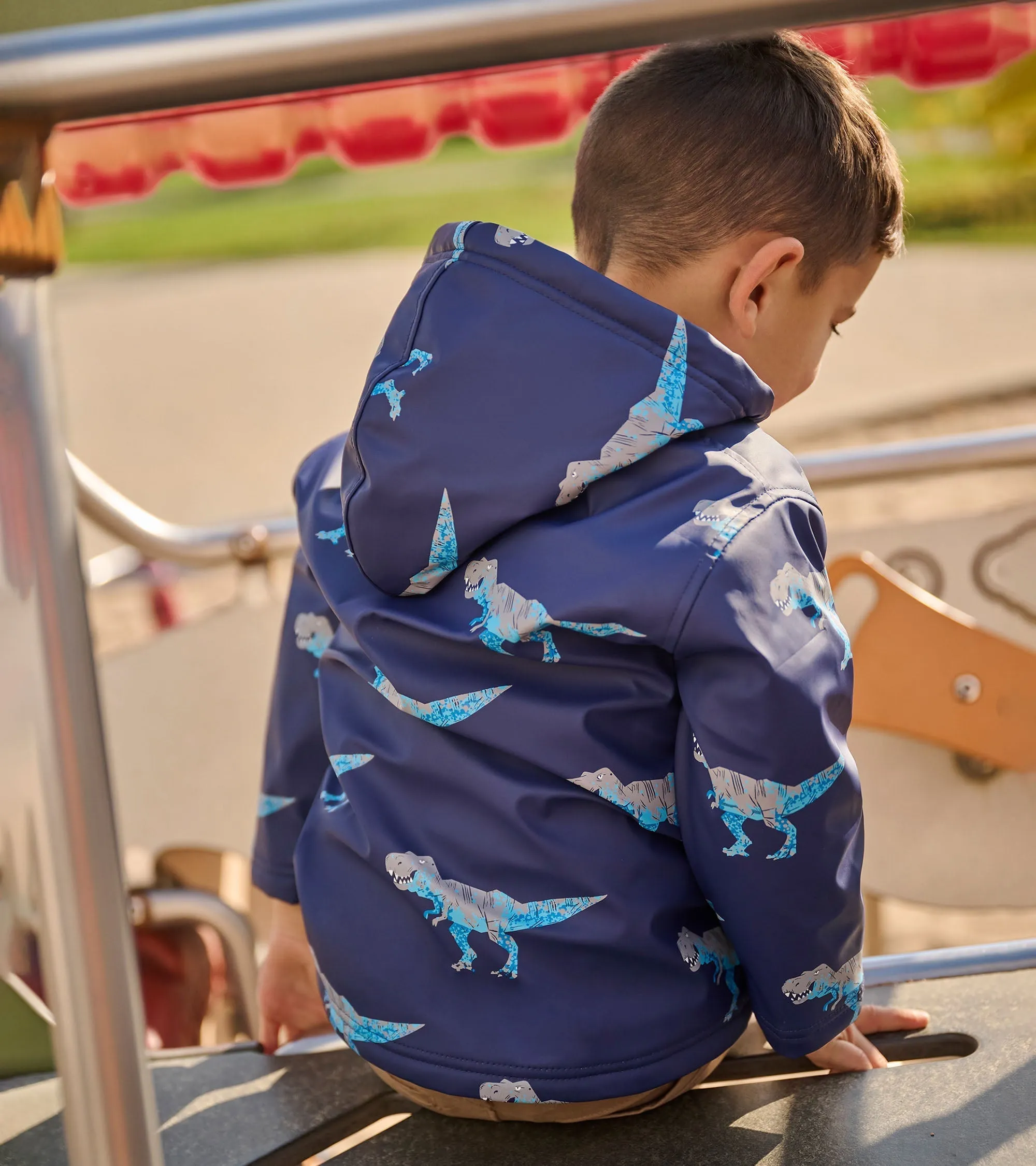 Boys T-Rex Attack Sherpa Lined Zip-Up Rain Jacket -Hatley