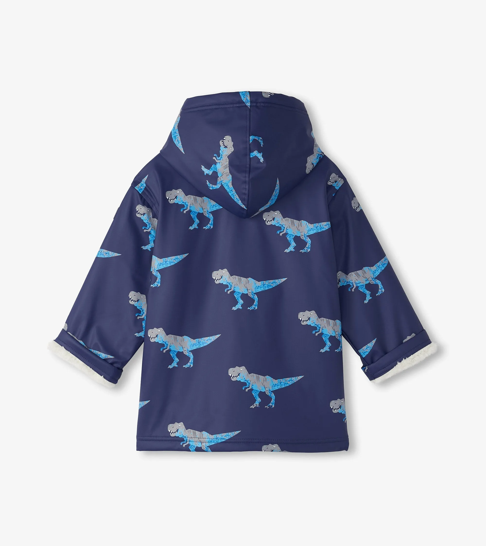 Boys T-Rex Attack Sherpa Lined Zip-Up Rain Jacket -Hatley