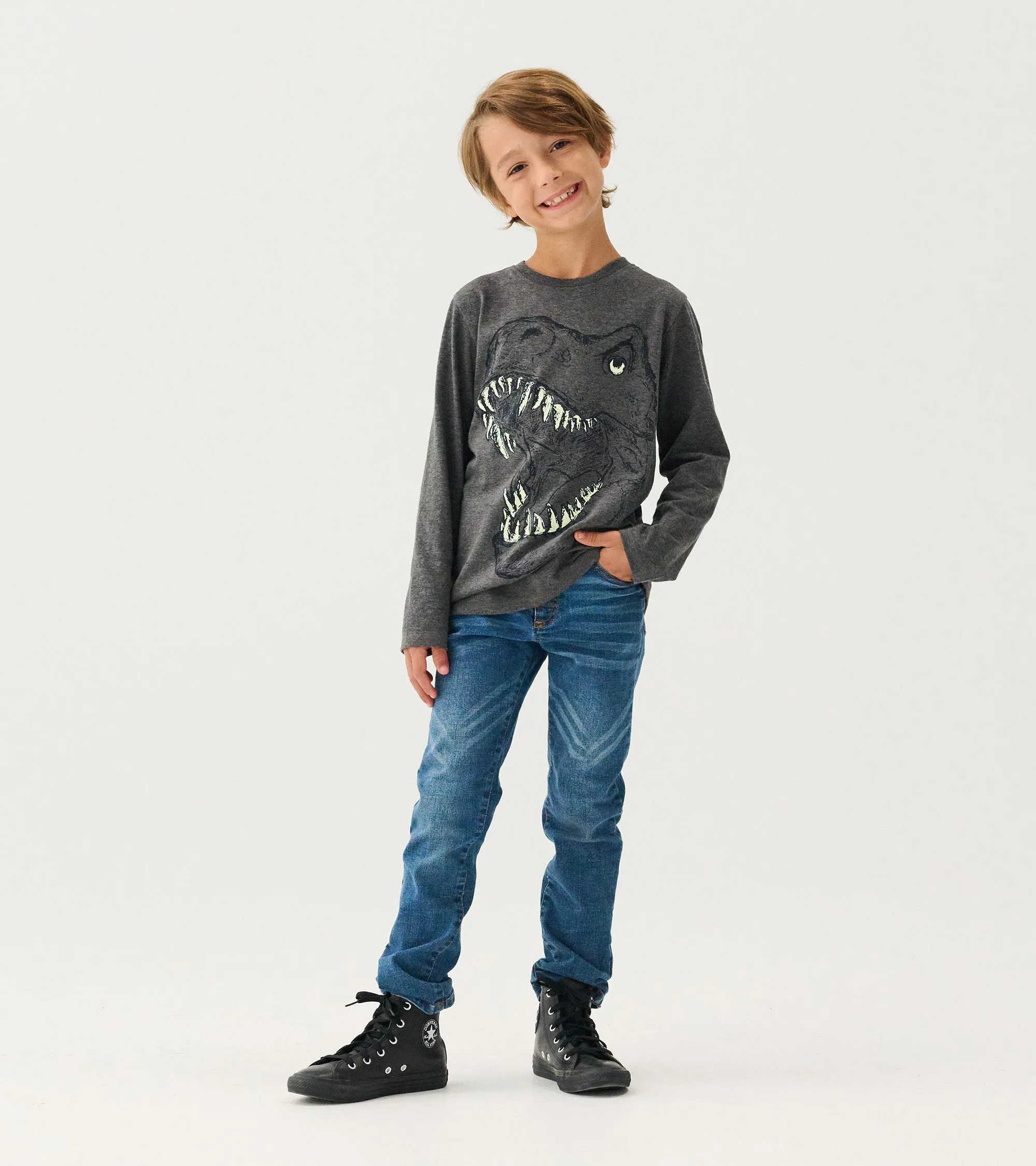 Boys T-Rex Glow in the Dark Long Sleeve T-Shirt -Hatley