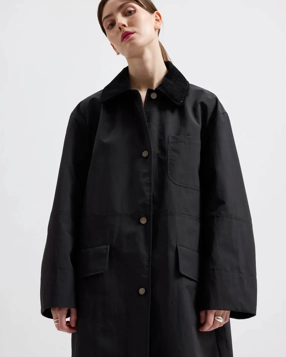 BRIXTOL TEXTILES - JOAN JET COAT - BLACK NYLON - SS25