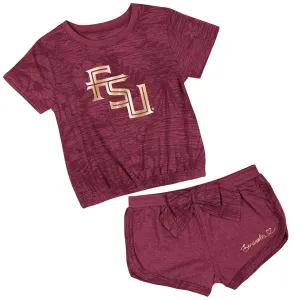 Colosseum Toddler Girl's Stacked FSU/Seminoles Hawaiian Print Short Sleeve T-shirt/Short Set - Garnet